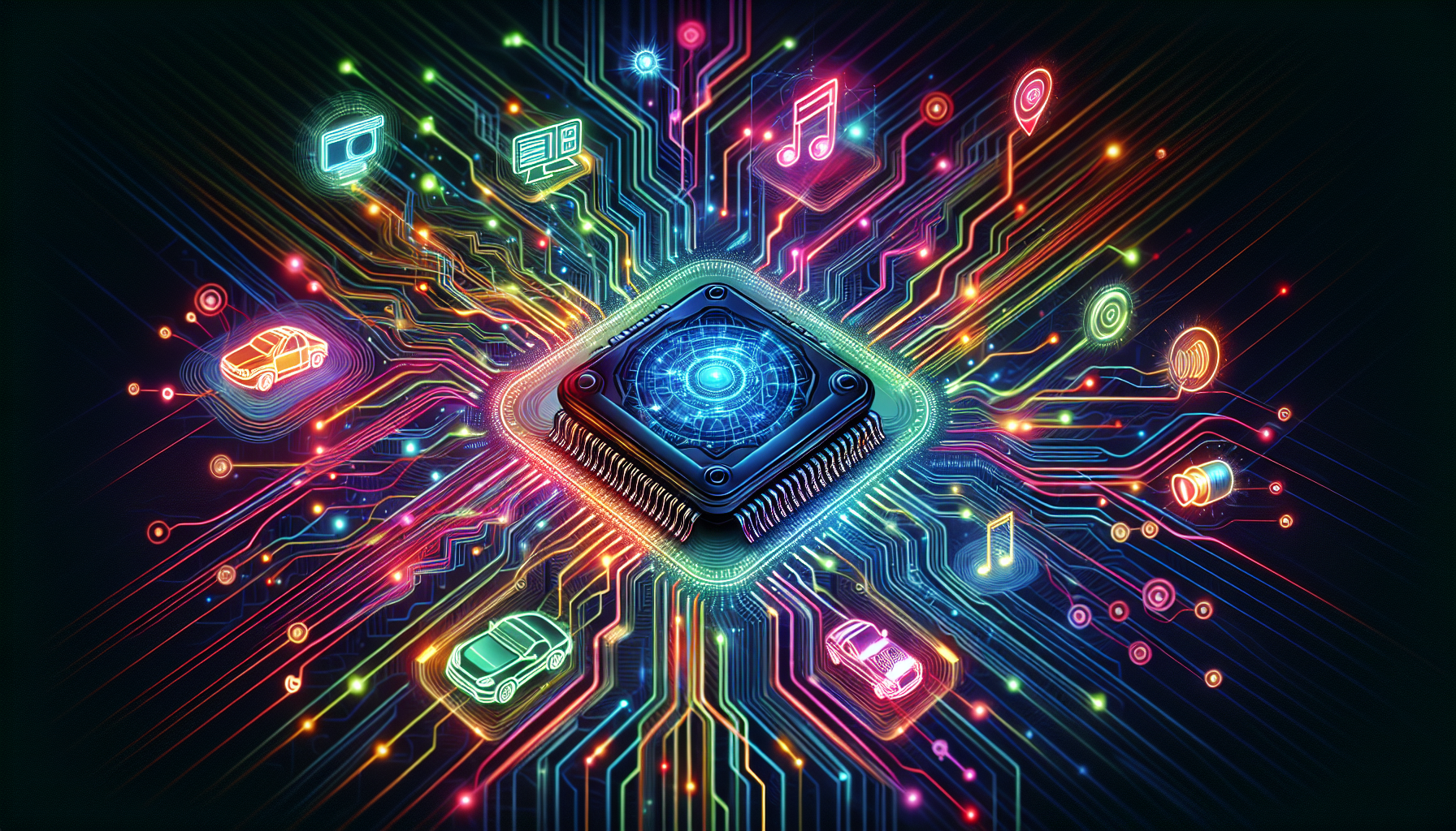 Illustration of microprocessors in car infotainment systems