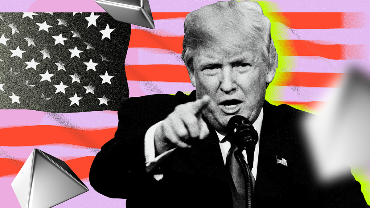 Colorful image, Donald Trump pointing, USA flag 