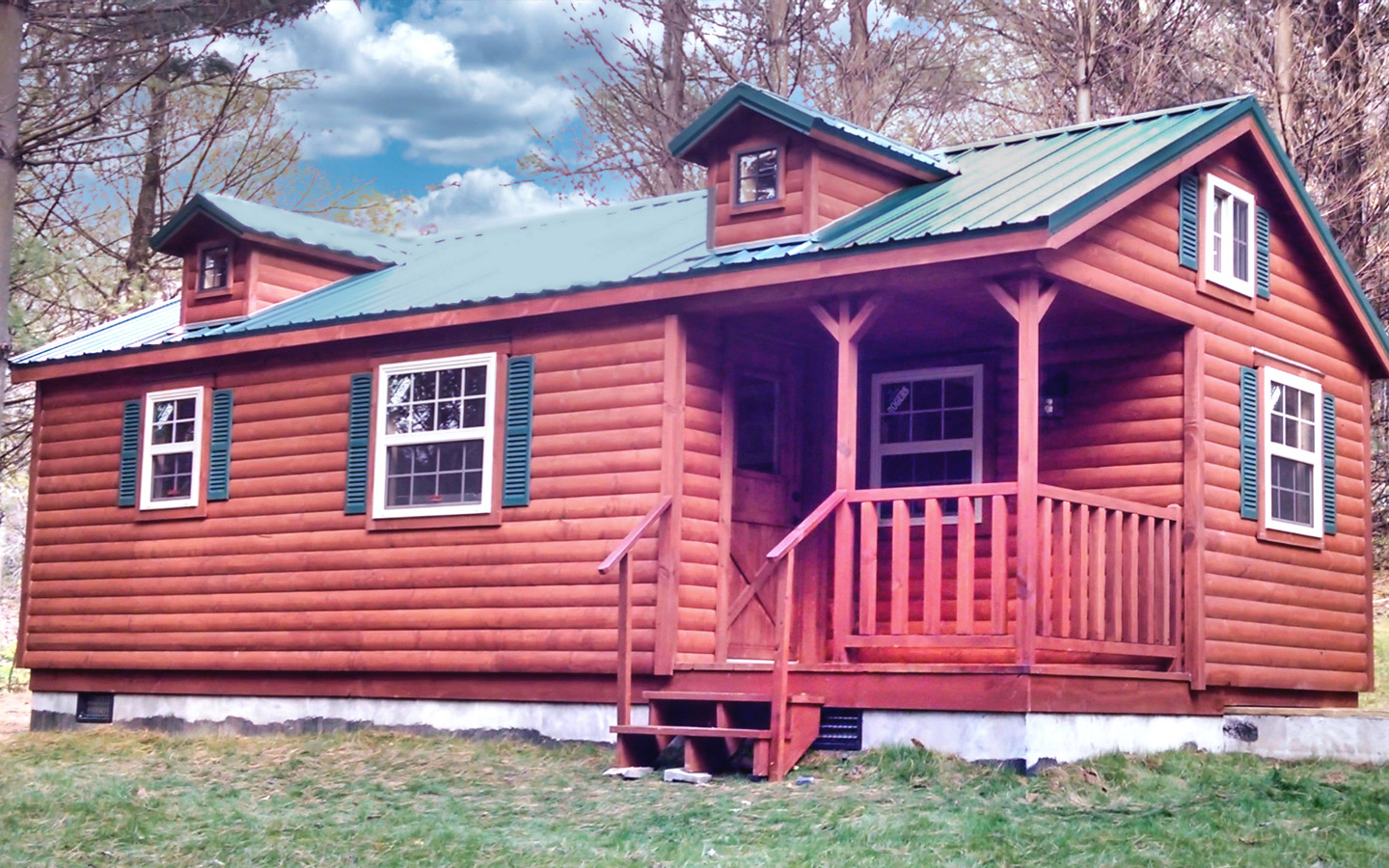 boone cabin, lelands, log siding, double dormer