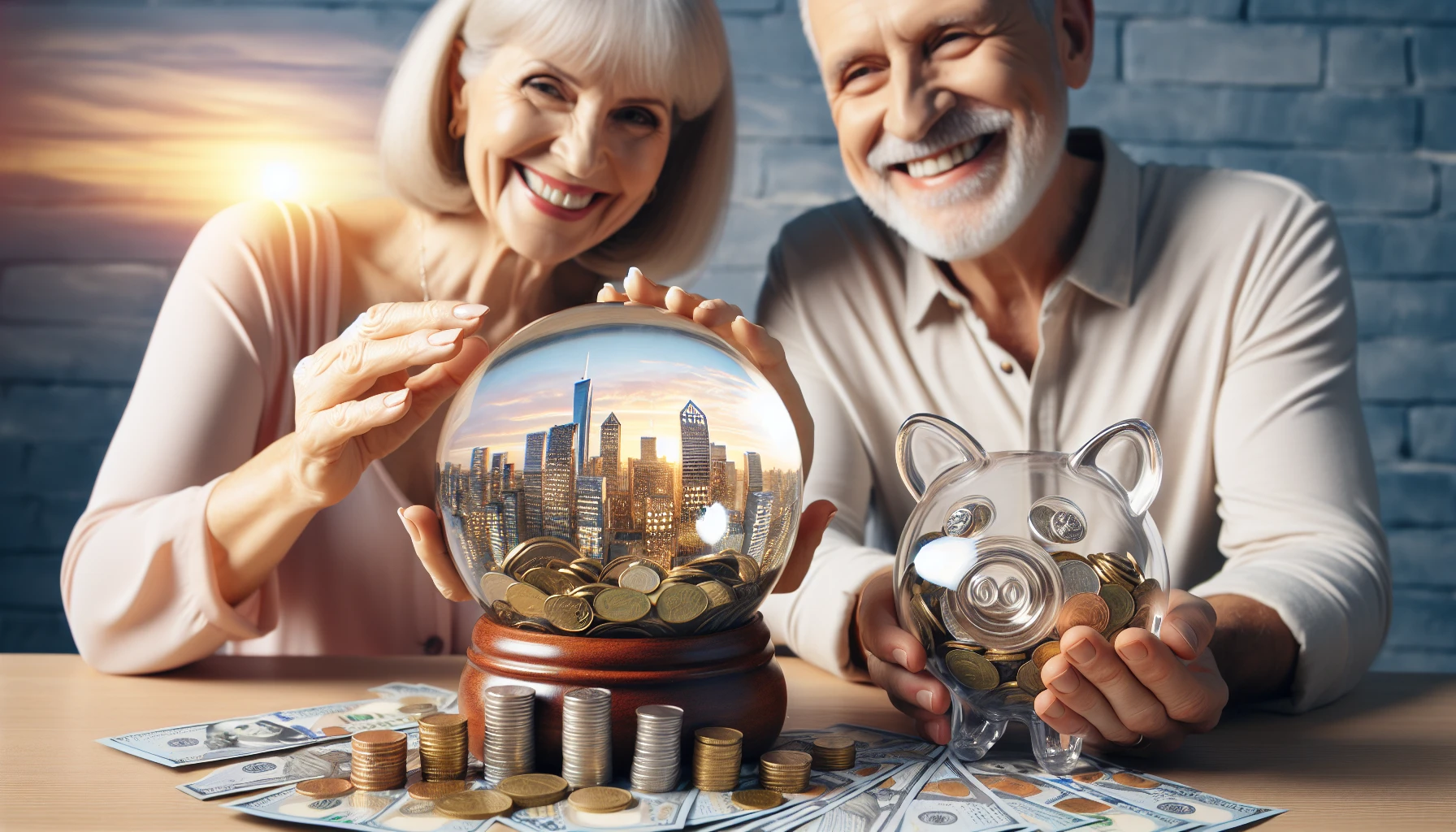 Retirement savings and investment concept with cityscape background