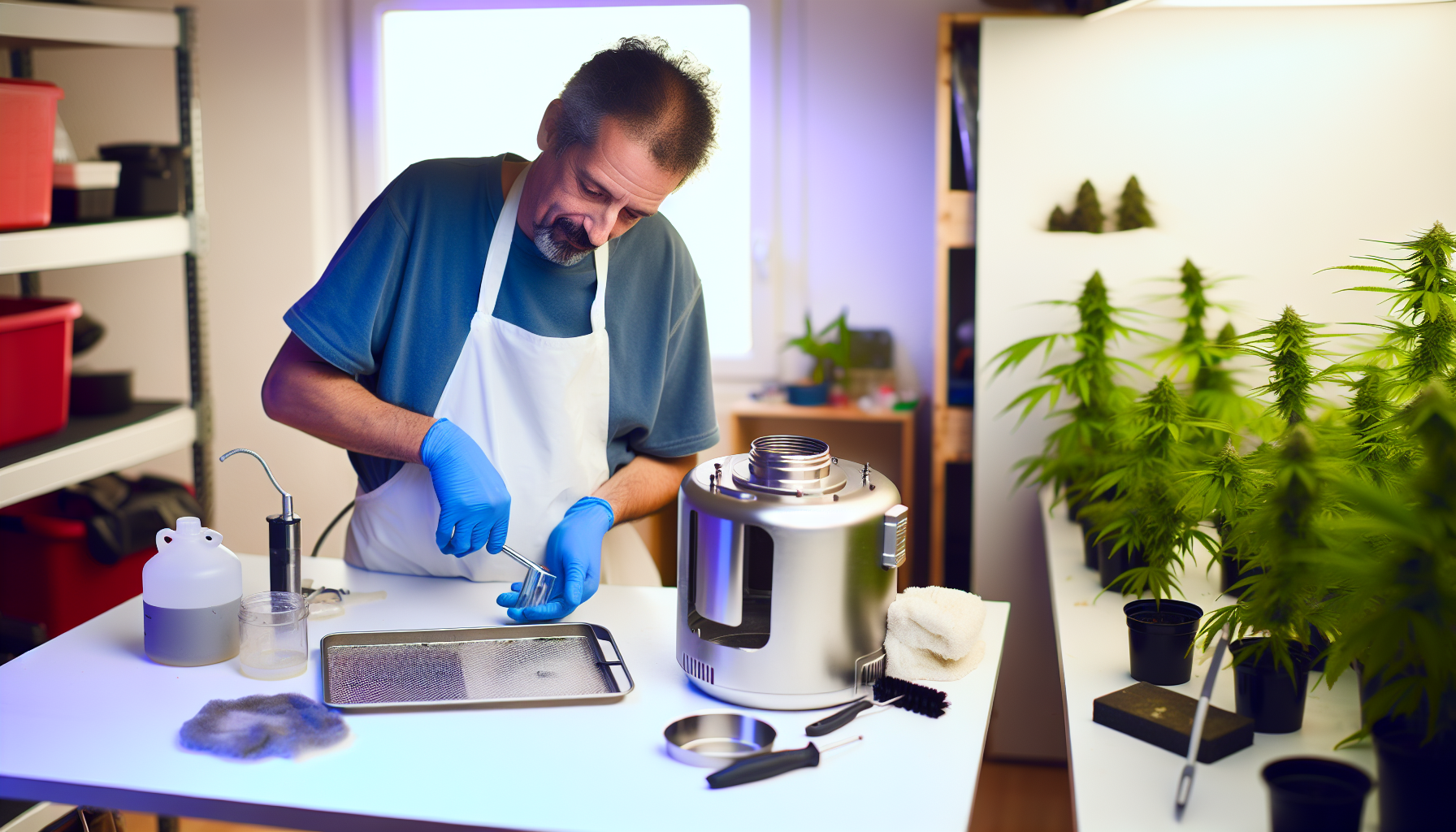 Person cleaning and maintaining a cannabis humidifier