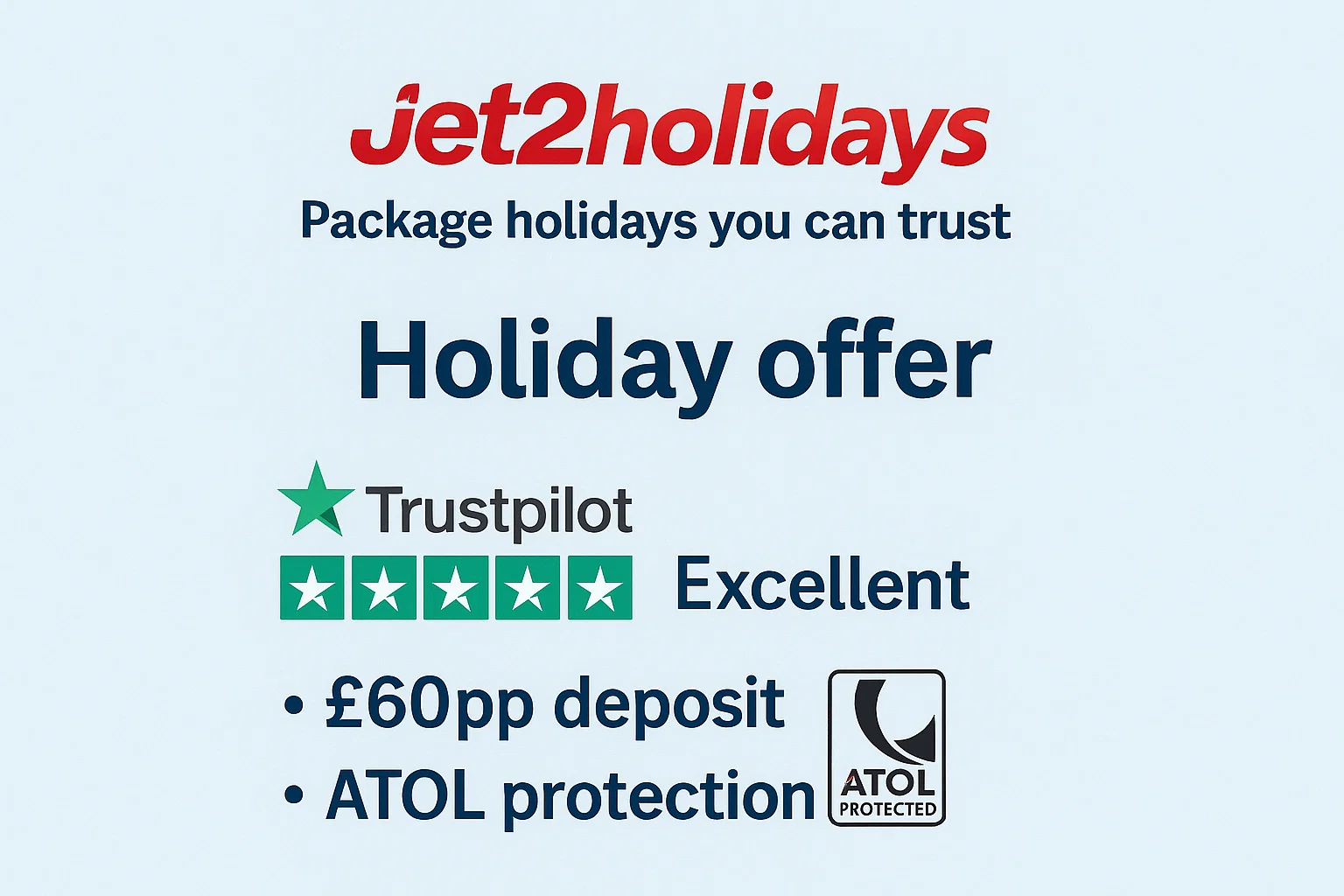 Jet2 deal page displaying review scores and protection schemes to build trust.
