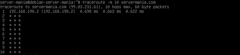 traceroute -m 10 servermania.com