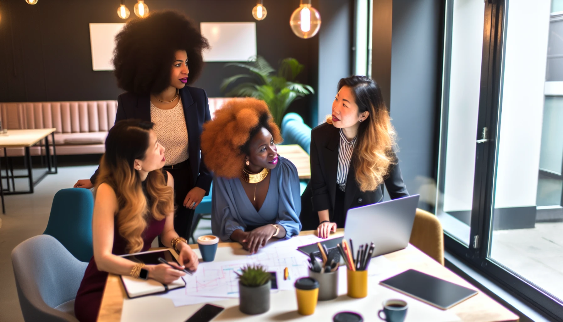 Diverse group of women working together in a modern office
