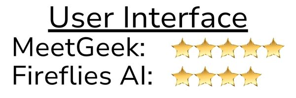 User Interface: MeetGeek - 5, Fireflies AI - 4