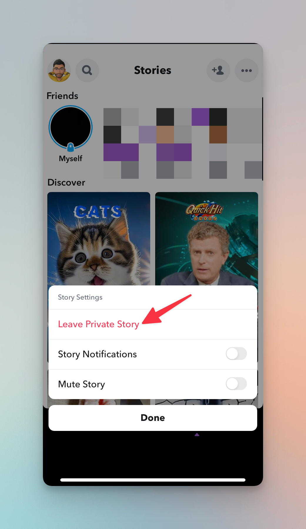 Remote.tools pointing to Leave Private story button 