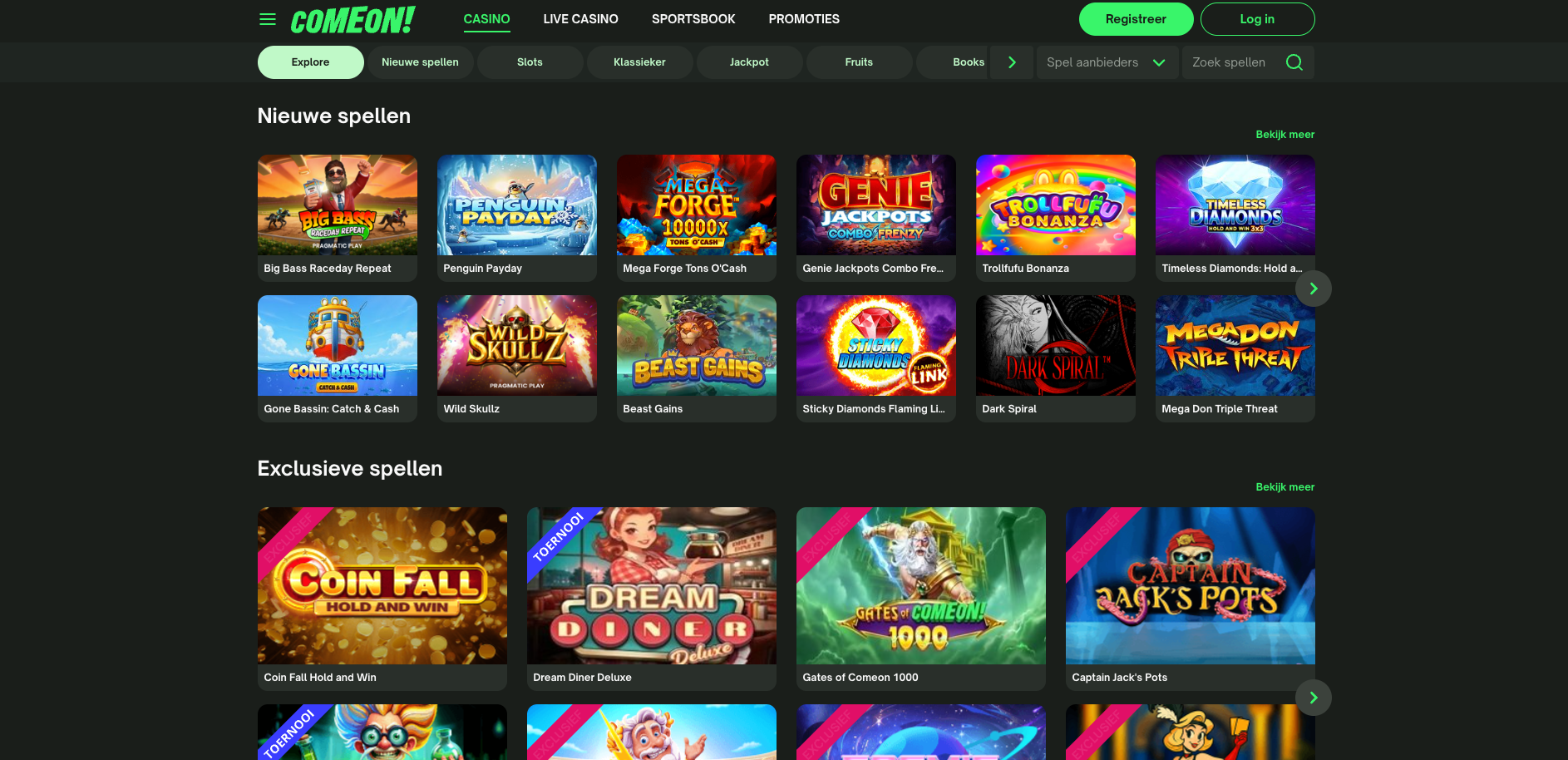 comeon casino vieuwe spellen
