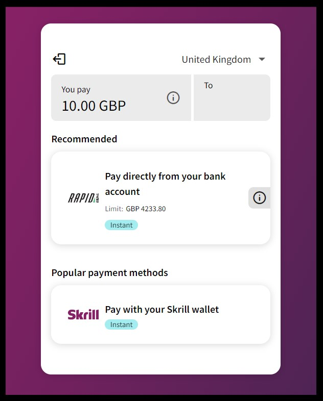 Confirm that you want to use your Skrill accounts balance in the wallet