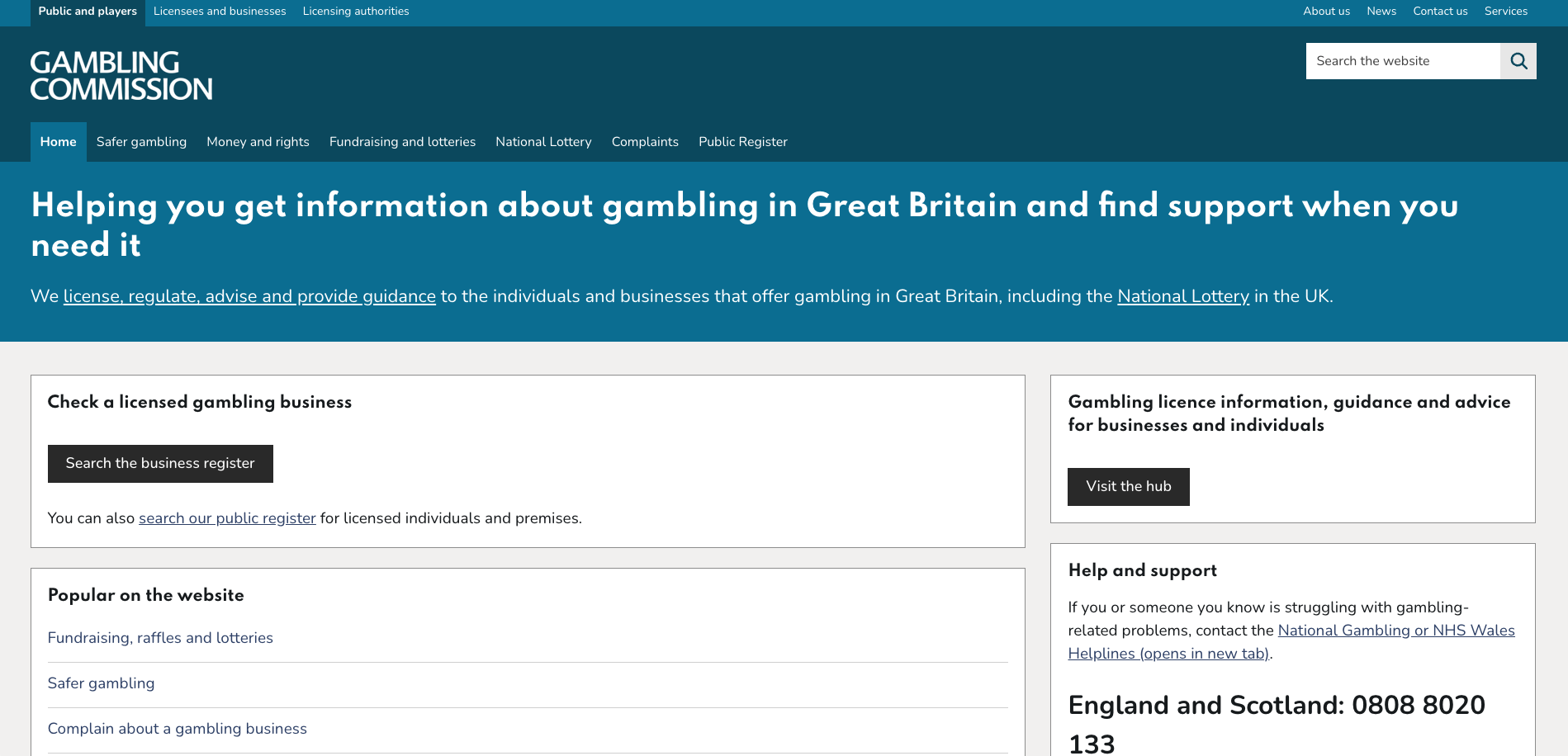 UK Gambling Commission website for checking licensed online casino operators