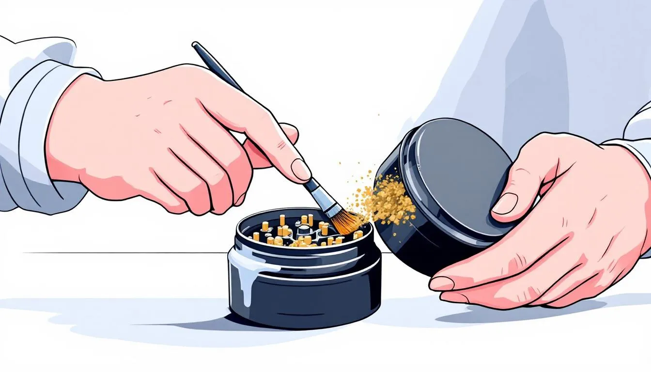 A person cleaning a weed grinder to maintain its performance.
