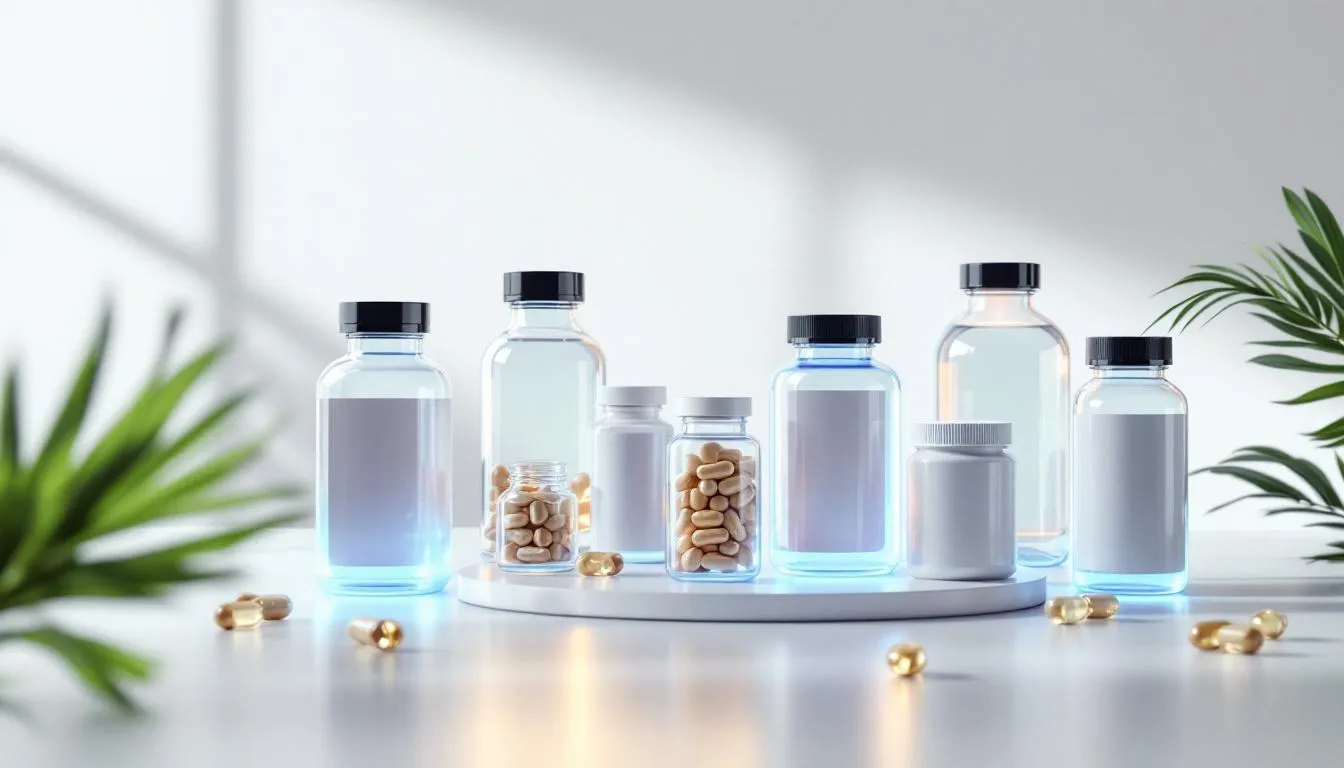 An assortment of nootropic supplements displayed on a table.