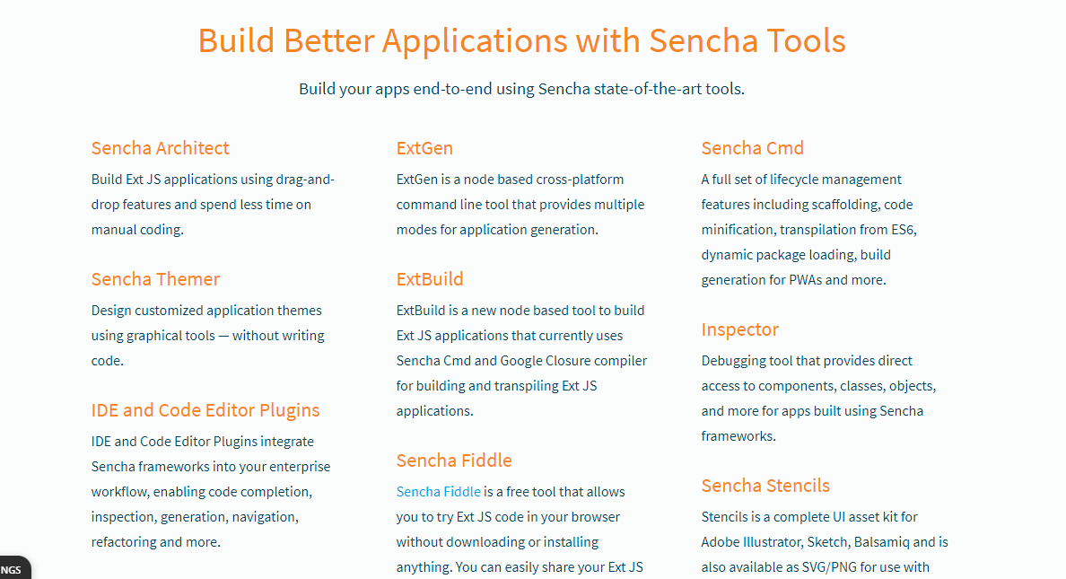 Sencha Best Front end Frameworks reusable components for rapid development to support platforms competitor framework