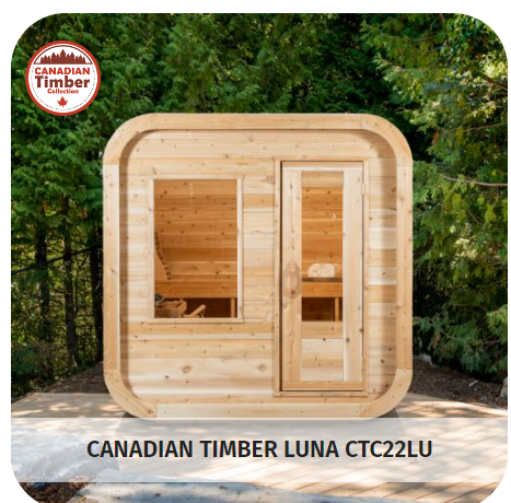 The long lasting Canadian Timber Luna Sauna room, commonly considered one of the cabin saunas by Dundalk Leisurecraft from Airpuria made with knotty cedar and knotty red cedar.