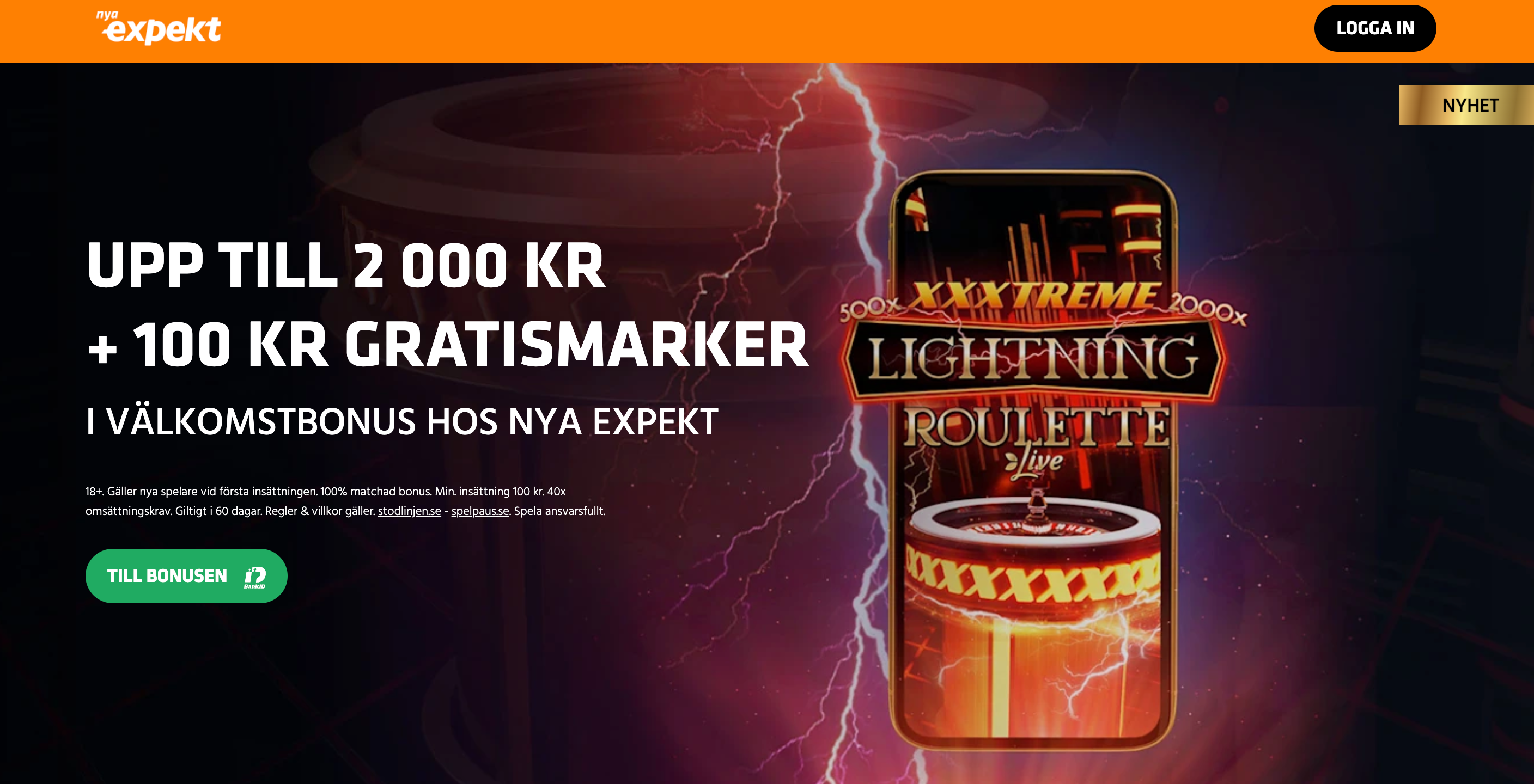 expekt live casino bonus