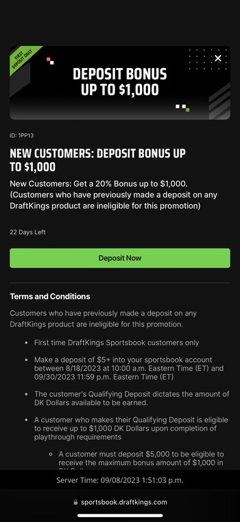 $1000 welcome bonus at DraftKings.