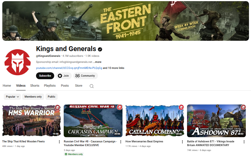 Kings and Generals homepage.