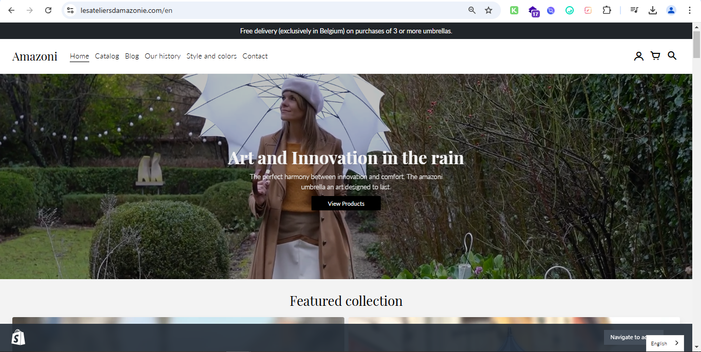 Les Atelier Amazoni is a ecommerce store that sells fashion umbrellas, 