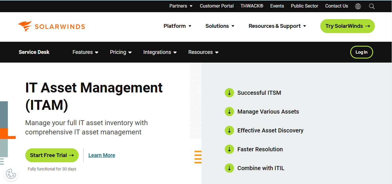 SolarWinds ITAM IT assest management Asset Panda competitor