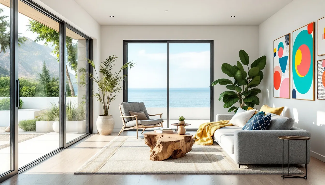 A beautifully decorated living room featuring uplifting wall art.