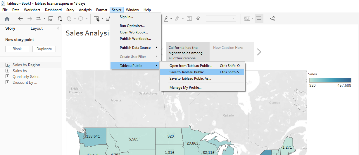 Publishing Tableau Story