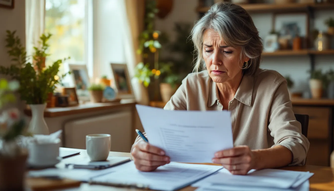 A person is sitting at a table, carefully reviewing their homeowners insurance policy while holding a checklist that includes items related to hurricane preparedness, such as coverage limits and additional living expenses coverage. This scene emphasizes the importance of understanding homeowners insurance and ensuring adequate coverage before hurricane season begins.