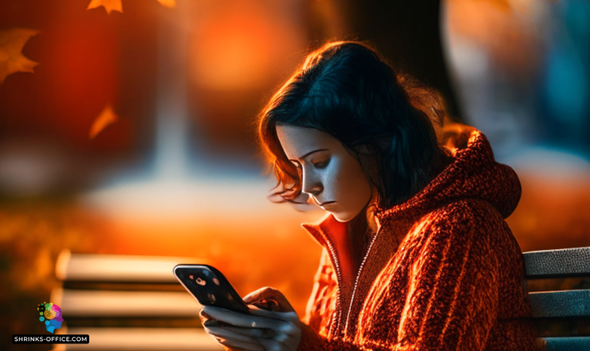 A woman on her phone and messaging her friends 