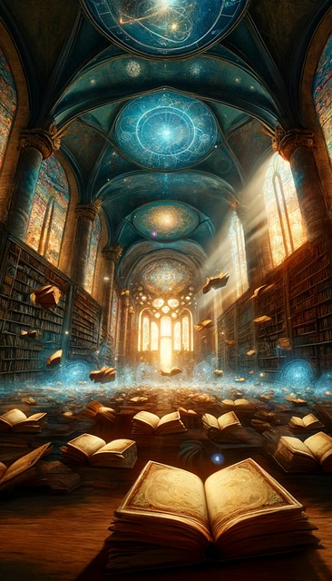 ai generated, library, mystic