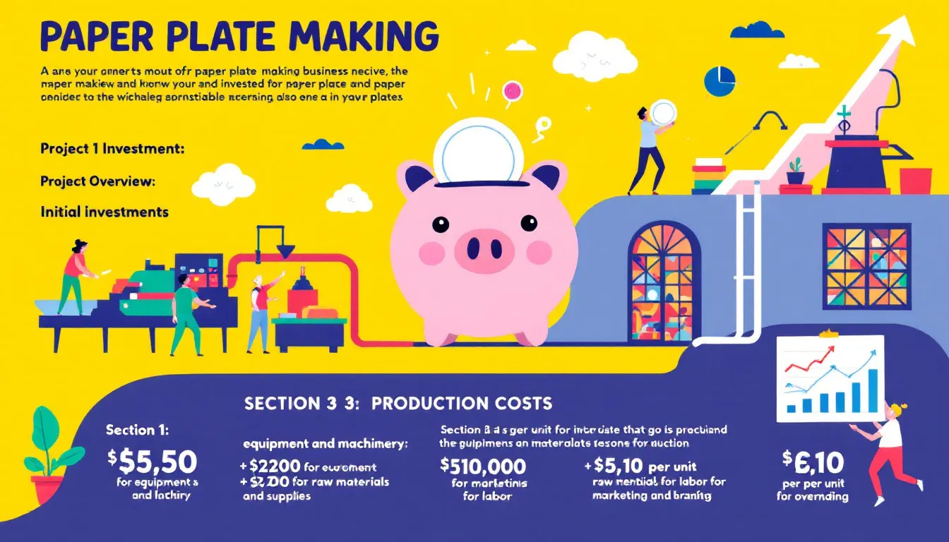 An overview of project costs and investments in a paper plate making business.