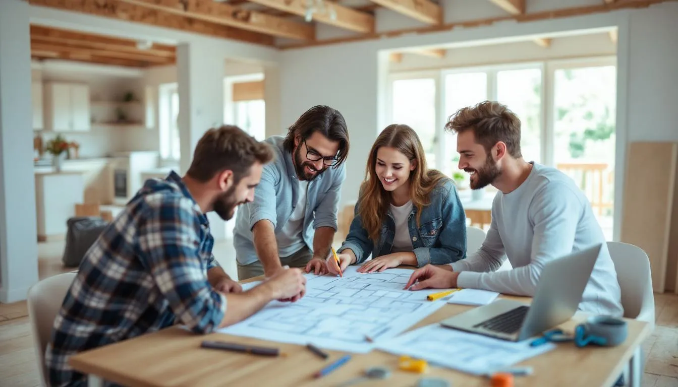 A family discussing living arrangements during a home remodel, planning ahead for comfort.
