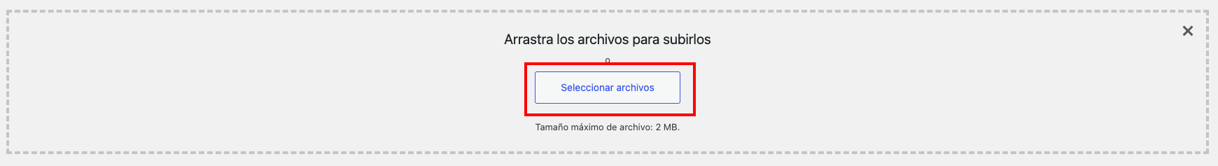 La pantalla de la biblioteca de medios resaltando el botón Seleccionar archivos