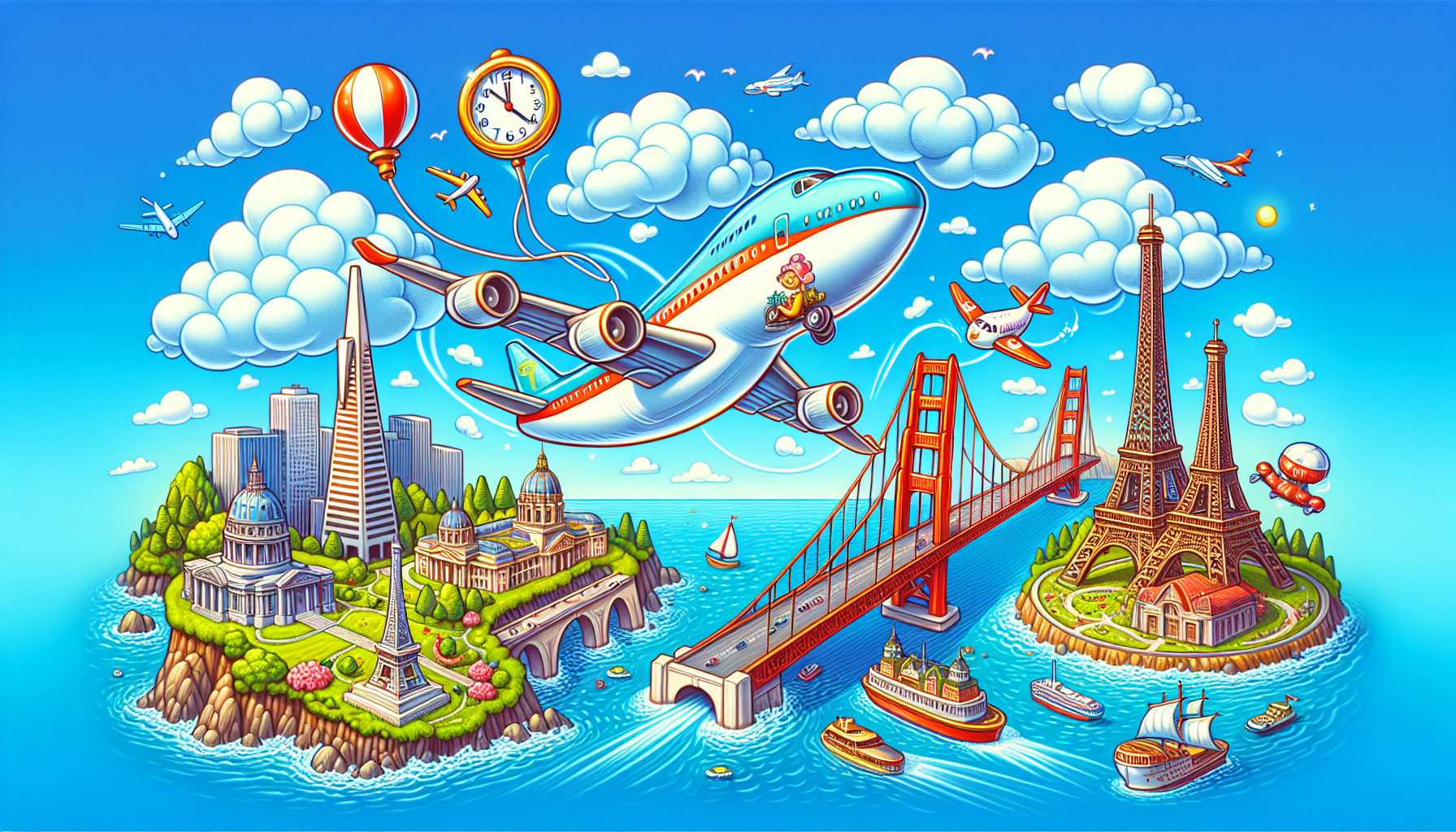 Illustration showing the flight duration from SFO to Paris.