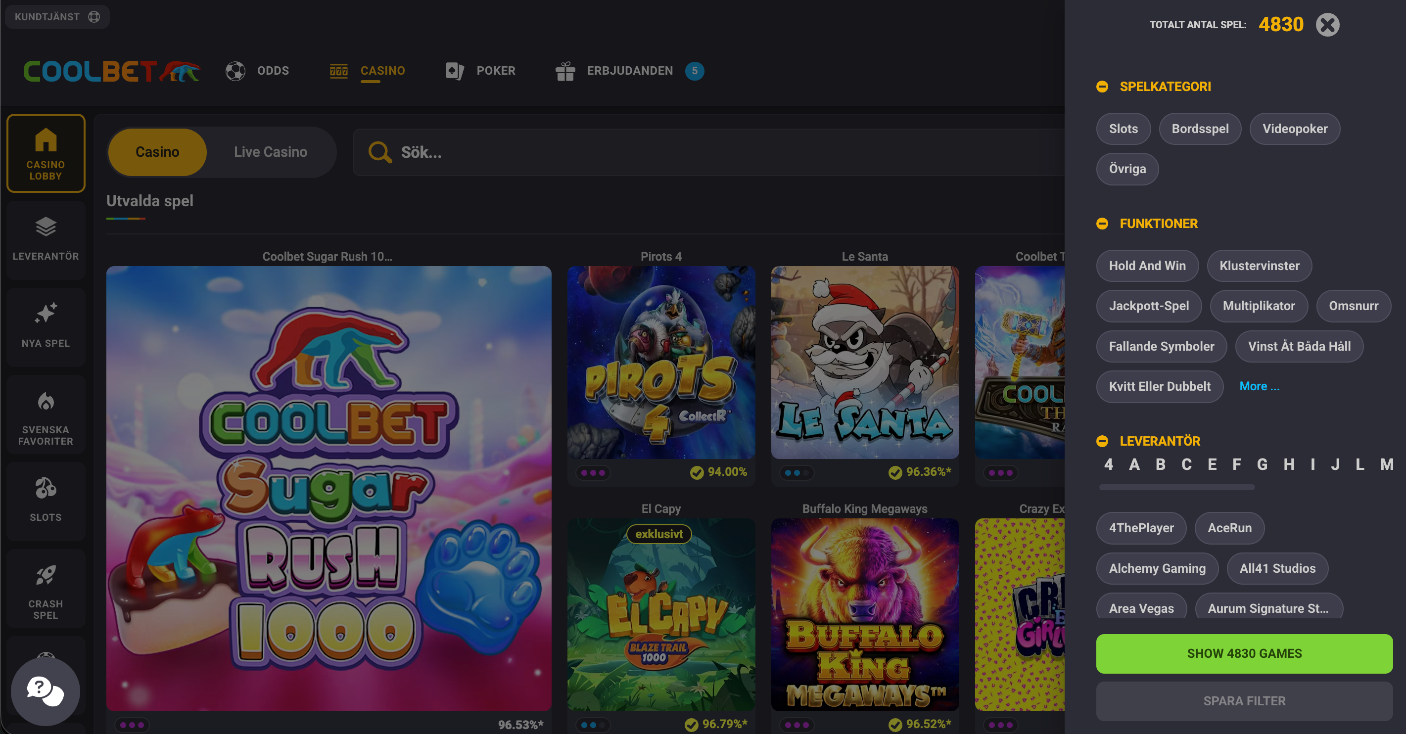 coolbet casino spel leverantörer