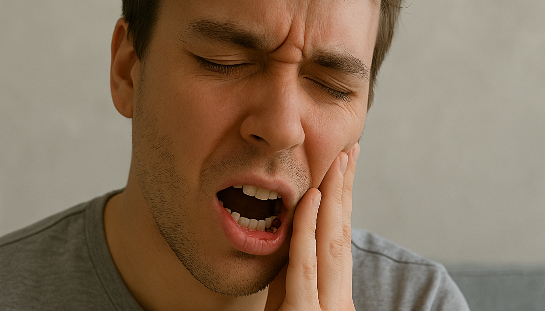 Pulpitt: Når Tannverken Betyr Alvor – Dette Må Du Vite 16 Ung mann med intense smerter holder seg på kinnet og viser en synlig betent tann, typisk for alvorlig pulpitt. pulpitt irreversibel pulpitt reversibel pulpitt tannen pulpa betennelse rotfylling tannens behandling irreversibel ofte reversibel symptomer mer inne gjennom behandles skyldes tann tenner akutt bakterier tannlegen vanlig tilstanden infeksjon hull dersom vanligvis karies dype abscess sterk