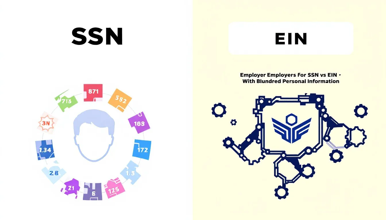 A comparison chart of SSN and EIN with blurred personal information.