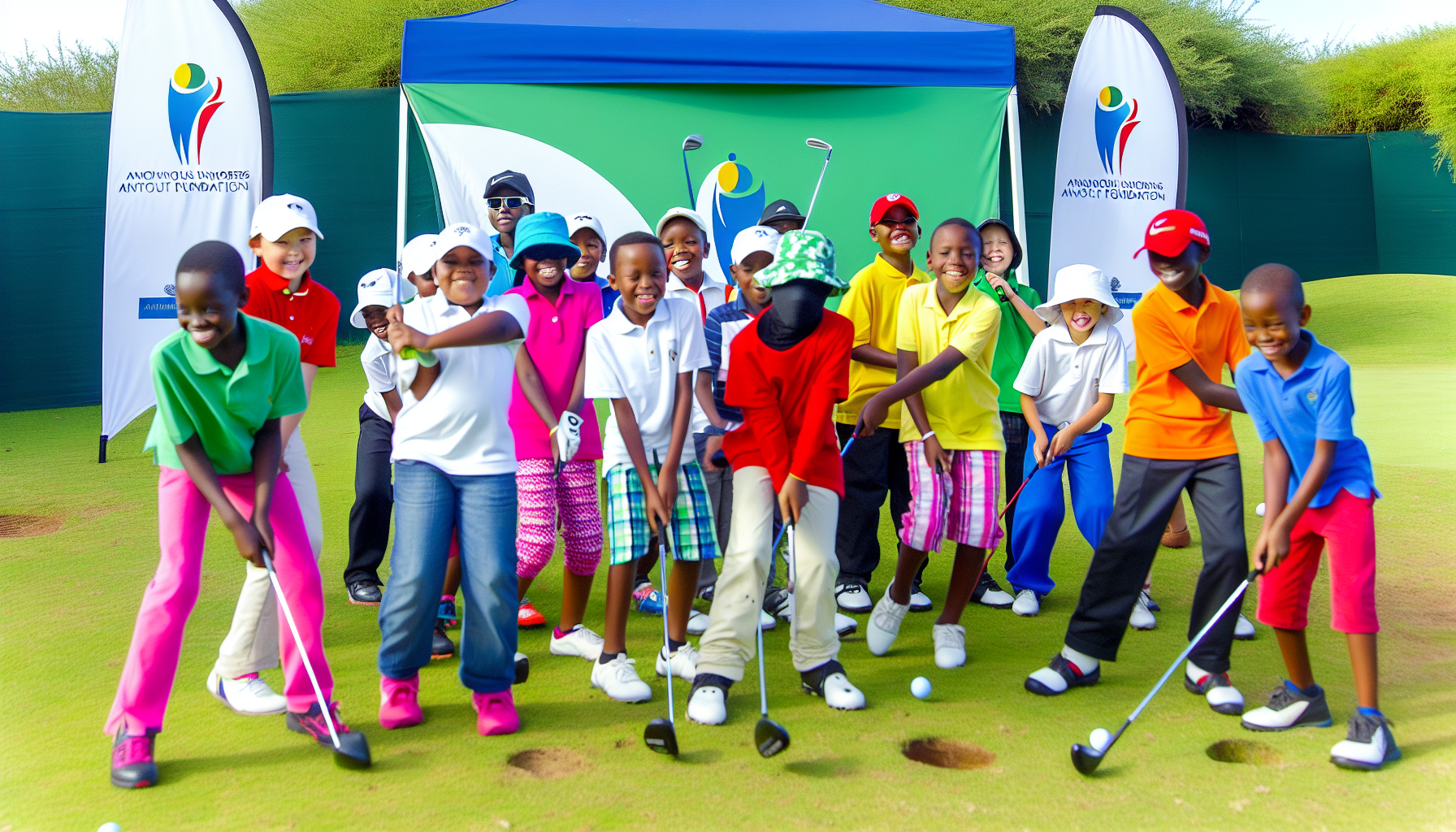 Children playing golf at a charity event supported by the Jordan Spieth Family Foundation