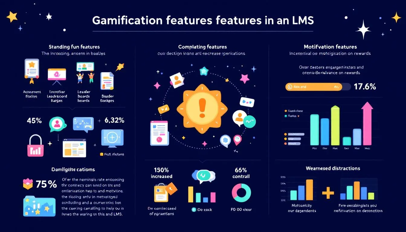 Gamification features in an LMS enhancing learner engagement.