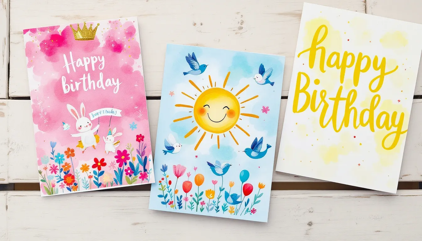 A selection of online birthday cards ready for sending.