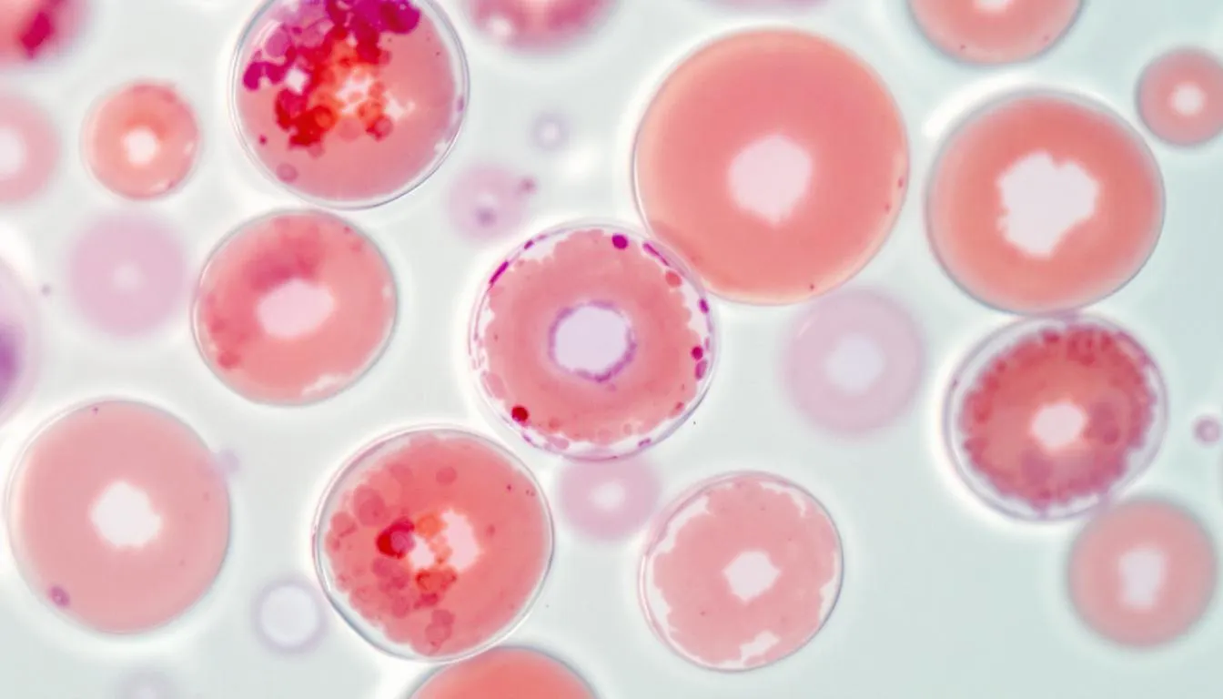 A microscopic view showcases healthy red blood cells alongside damaged cells indicative of hemolytic anemia, highlighting the contrast in their structure and appearance. This comparison is crucial for understanding conditions like immune mediated hemolytic anemia and its impact on red blood cell production in dogs.