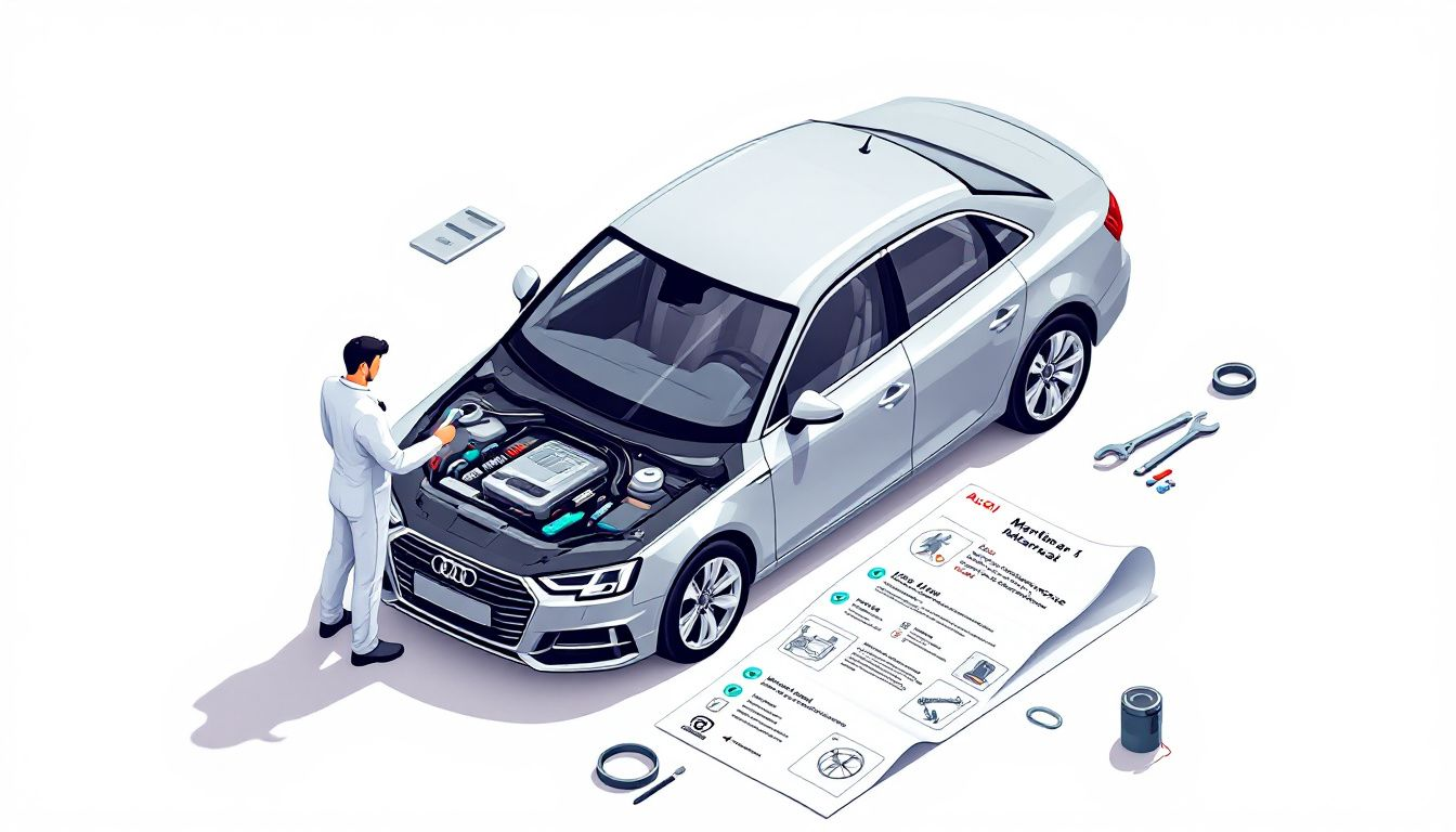 Ein Audi A4, der gewartet wird, während die Wartungsanzeige zurückgesetzt wird.