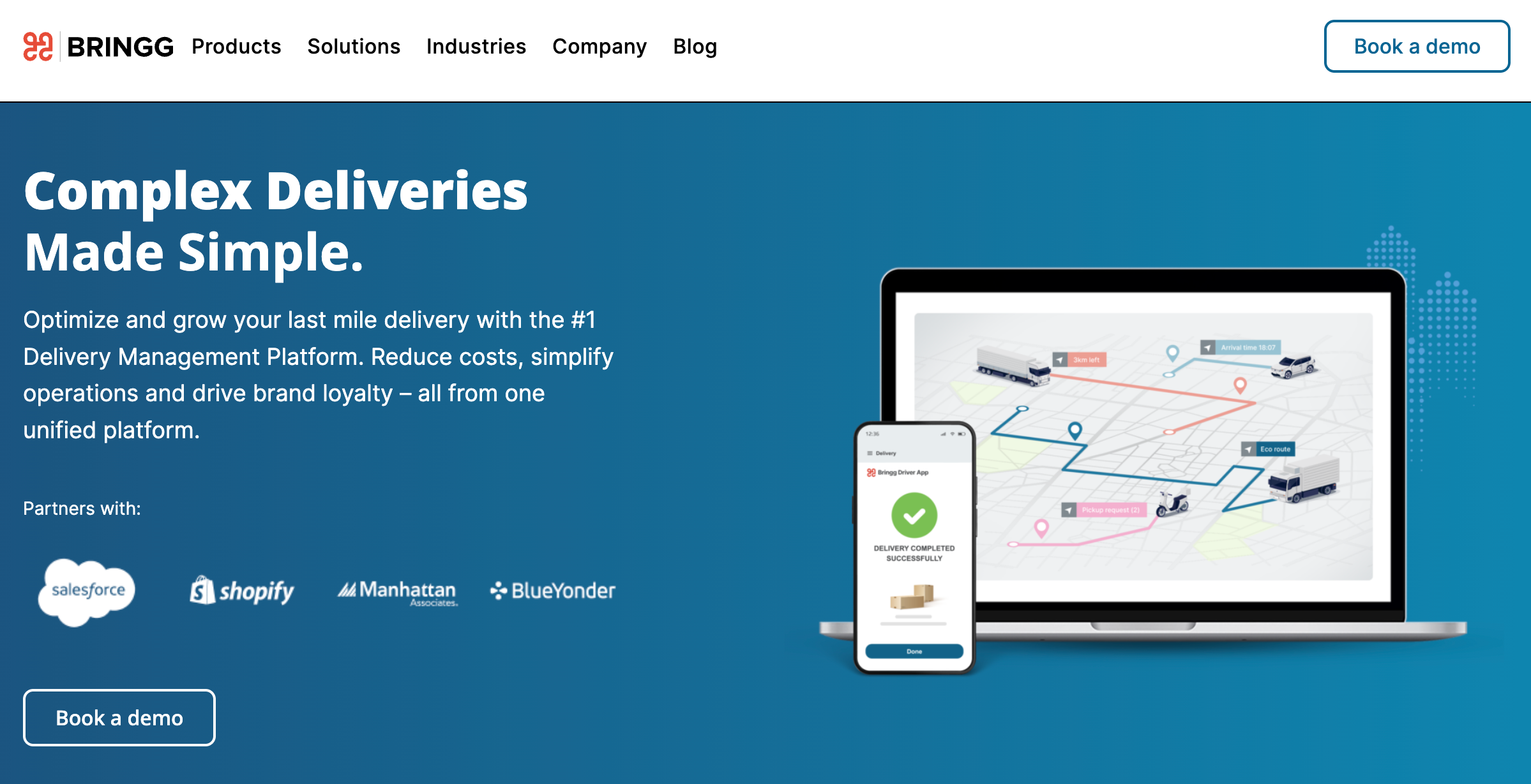 Bringg homepage showcasing unified delivery management platform