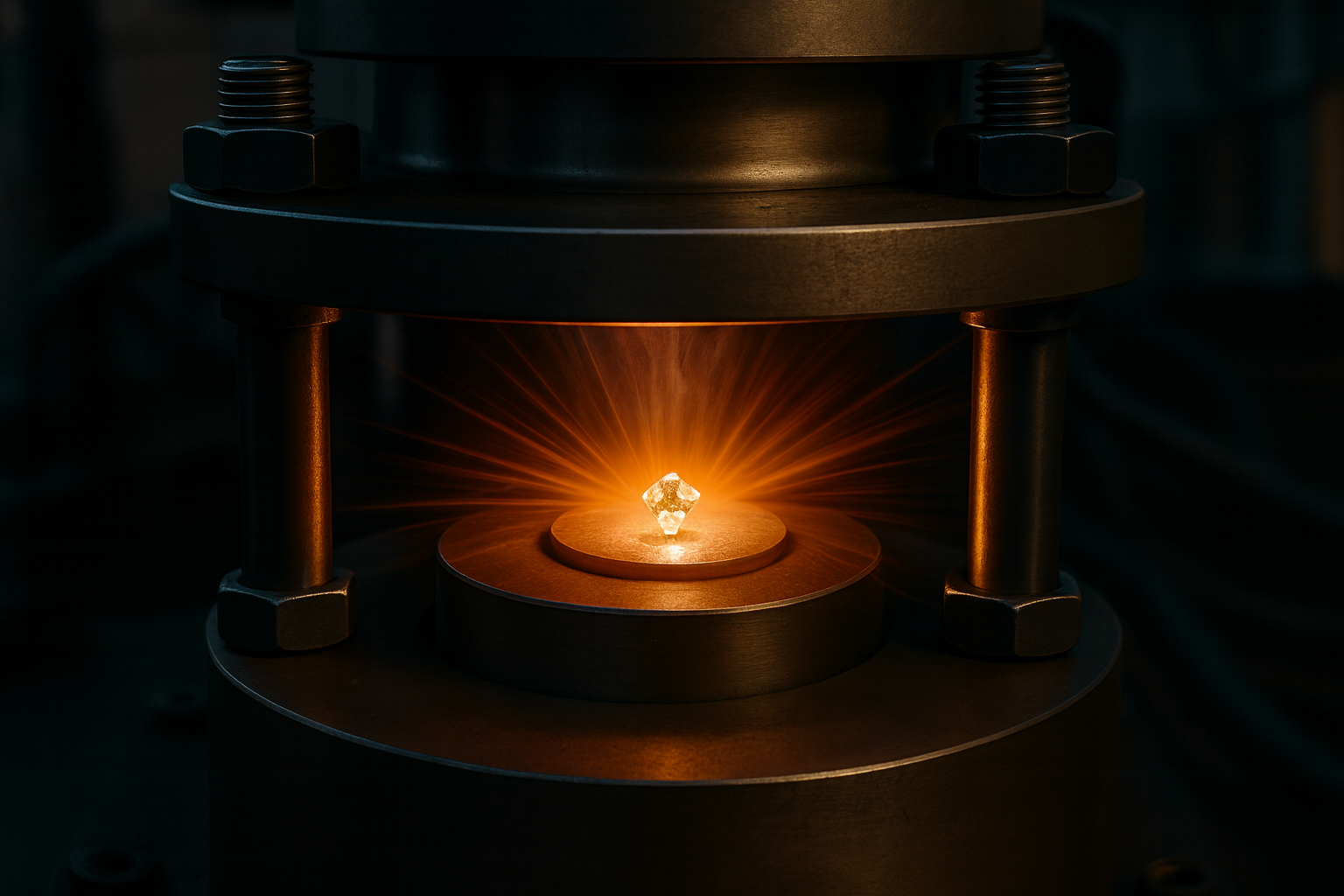 Metalinė HPHT (High Pressure High Temperature) kamera laboratorijoje, kurioje auginami deimantai