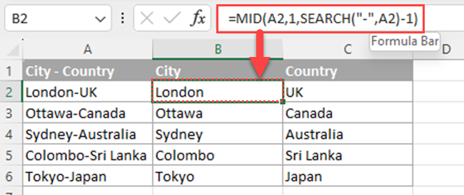 How to split cells in Excel using the MID function