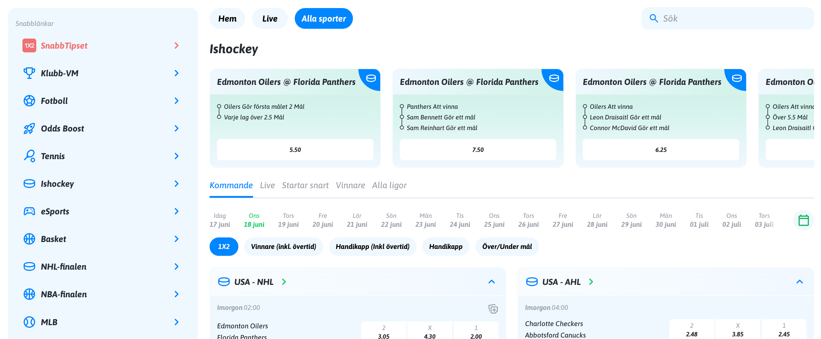 Snabbare odds hockey