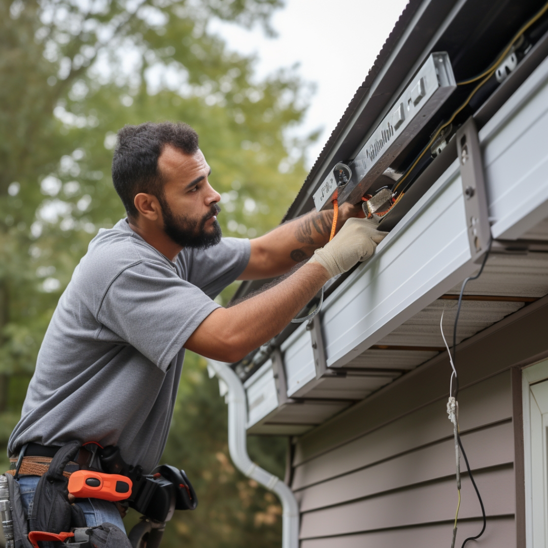 A picture of a professional installing additional components and accessories to a gutter system