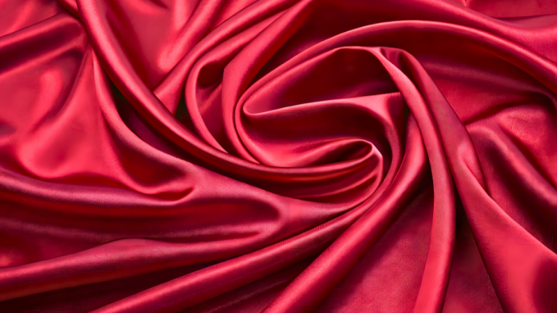 A close up view of a red satin fabric