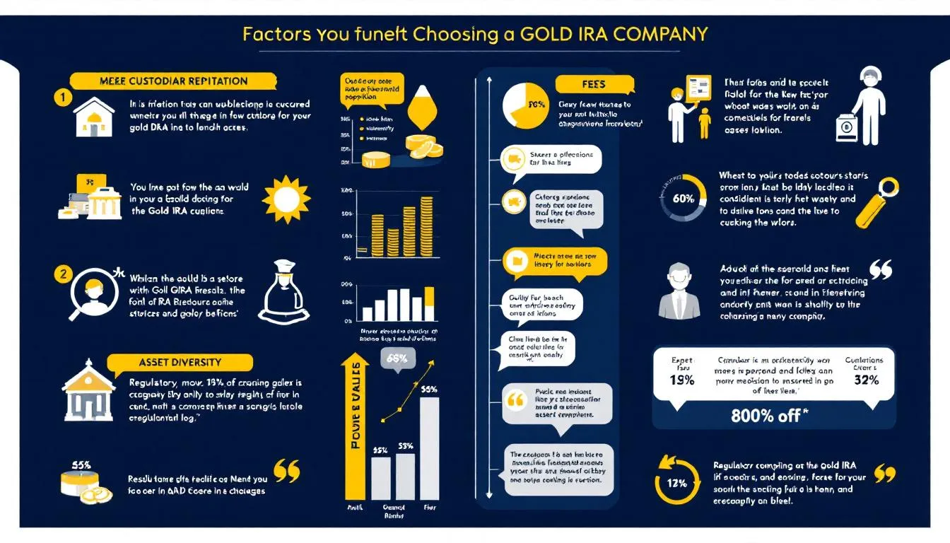 Key factors to consider when choosing a gold IRA company, featuring gold assets.