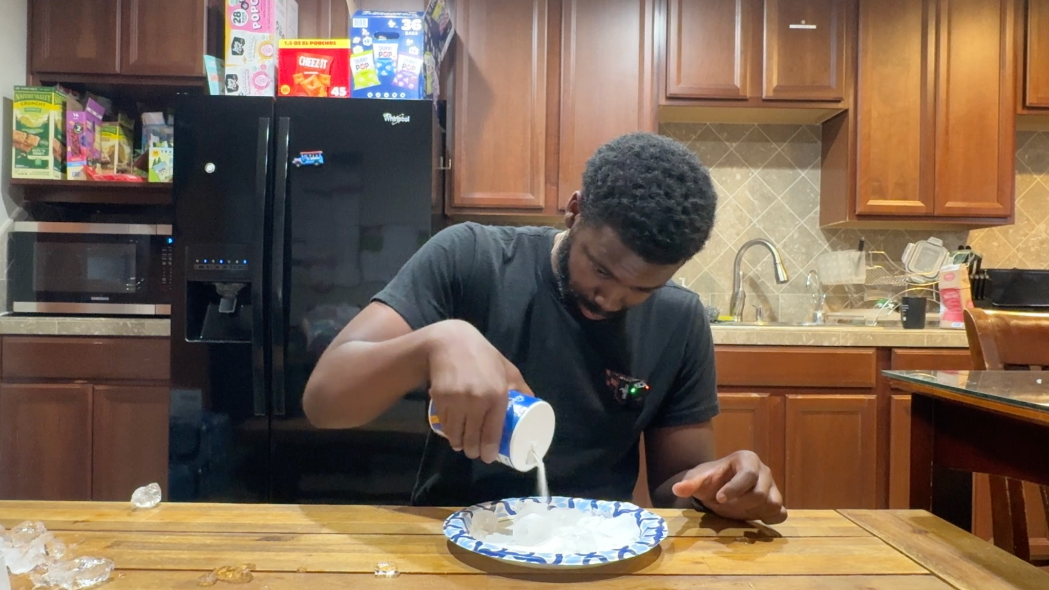 putting salt on ice cubes