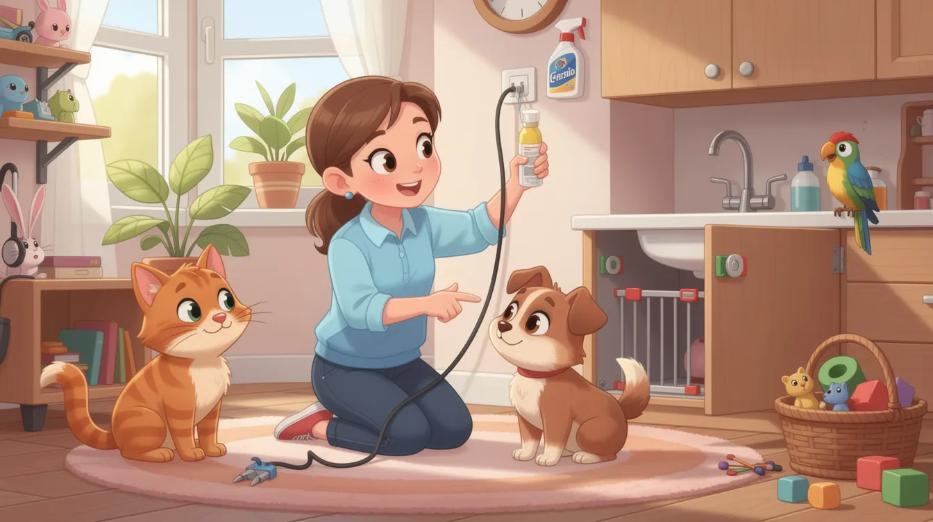 A pet owner regularly checking for potential hazards in their home to keep pets safe.