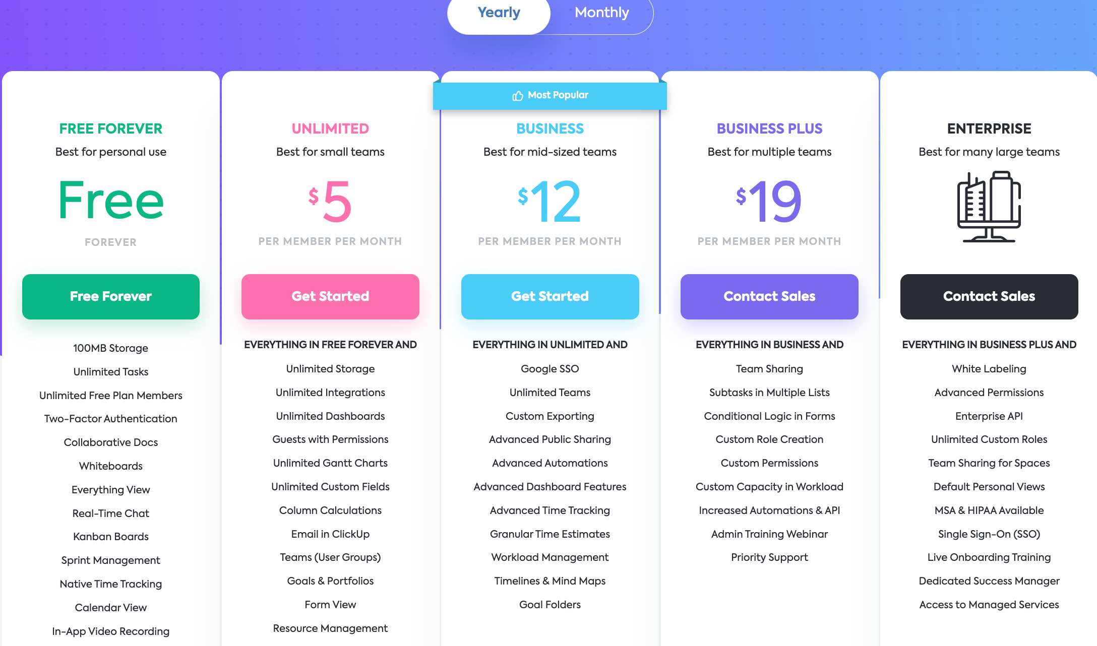 ClickUp  AI project management tool pricing