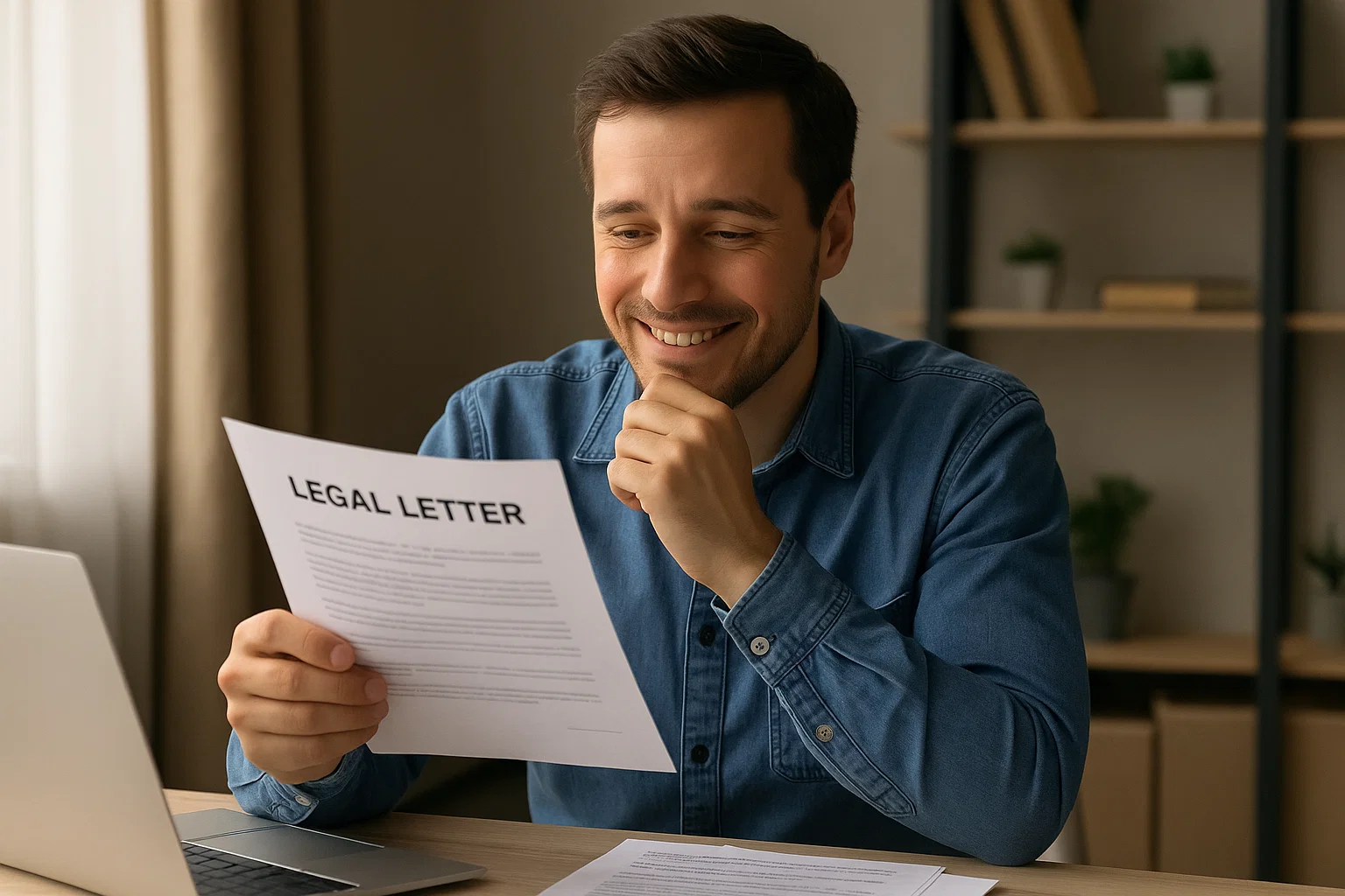 Man reading legal paperwork at home, realising an IVA can stop legal action from continuing.